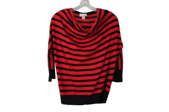 LOFT Red Black Striped Sweater S Petite Ann Taylor LOFT Rings