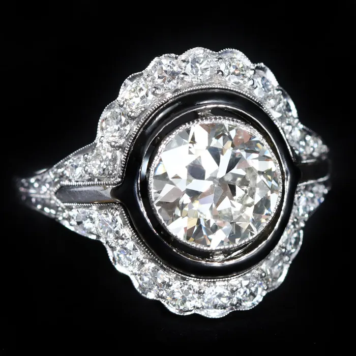 Rings Heirloom Jewelers Art Deco GIA 215 Carat Old European Cut Diamond and Black Enamel Engagement Ring Rings Heirloom Jewelers Art Deco GIA 215 Carat Old European Cut Diamond and Black Enamel Engagement Ring