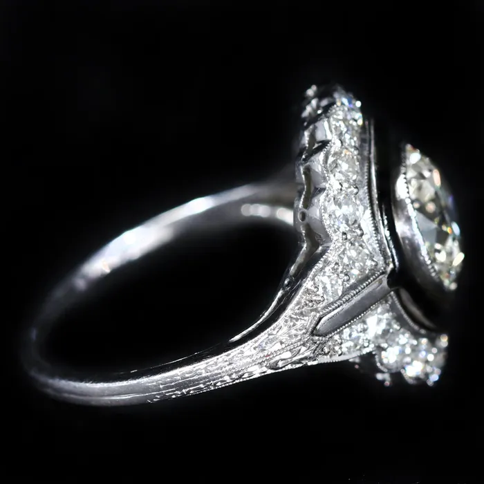Rings Heirloom Jewelers Art Deco GIA 215 Carat Old European Cut Diamond and Black Enamel Engagement Ring