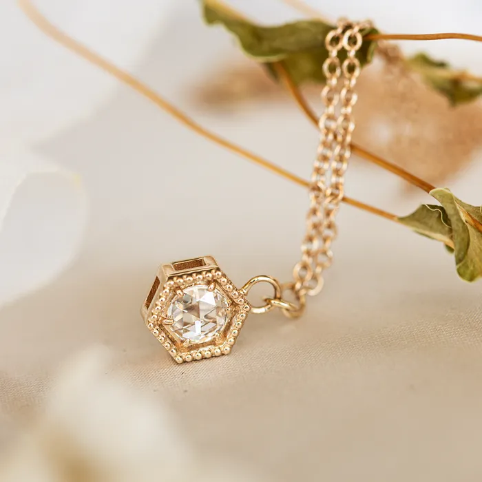 Rose Cut Diamond Hexagon Drop Necklace 6mm Consider the Wldflwrs Necklaces