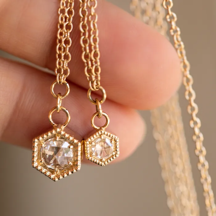 Rose Cut Diamond Hexagon Drop Necklace 6mm Consider the Wldflwrs Necklaces