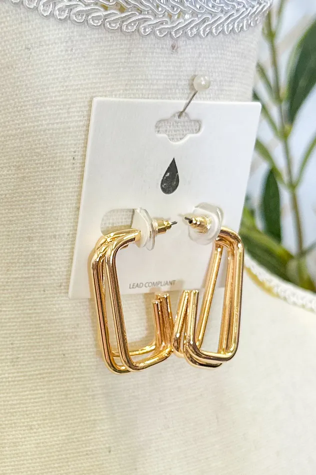 Stacked Metal Wire Rectangles Hoop Earrings Gold Judson Earrings