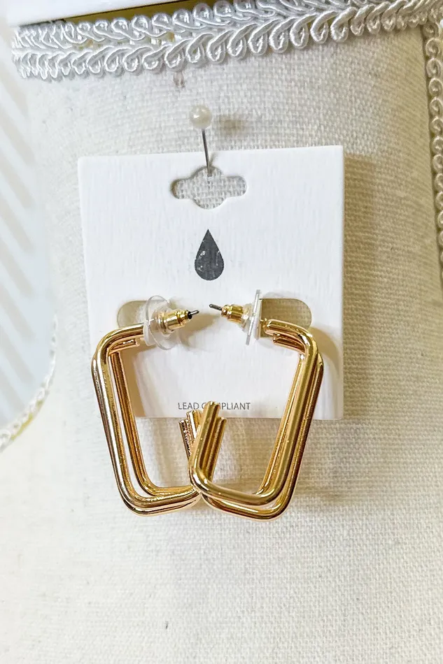 Stacked Metal Wire Rectangles Hoop Earrings Gold Judson Earrings