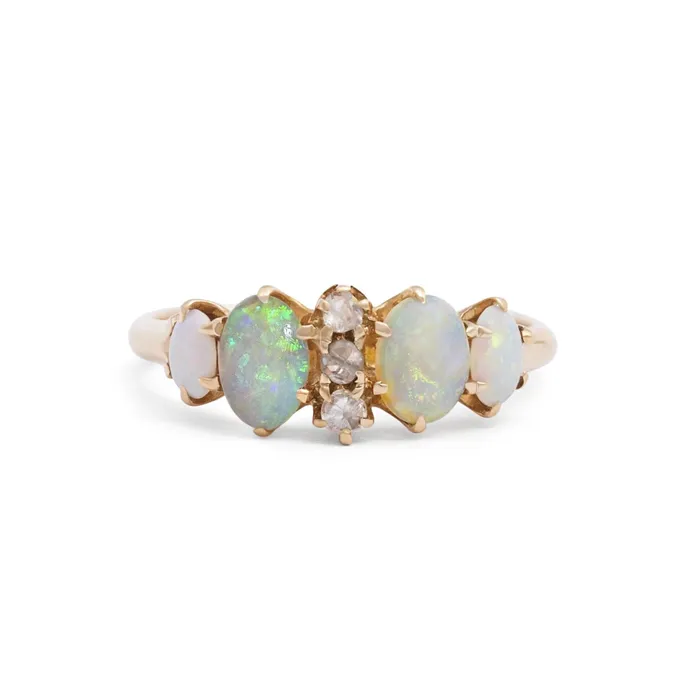 Antique Rings Victorian Opal and Rose Cut Diamond 12k Gold Ring