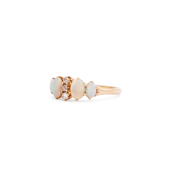Antique Rings Victorian Opal and Rose Cut Diamond 12k Gold Ring
