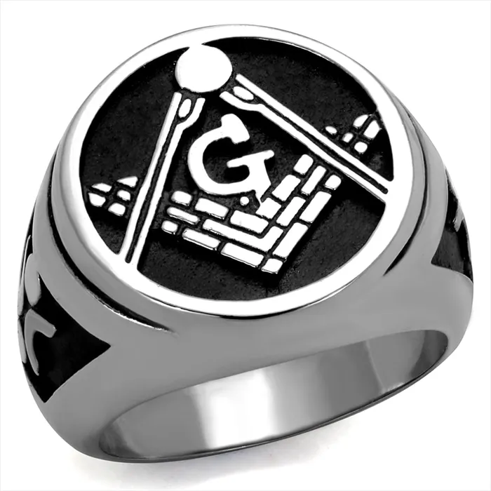 CJE2315 Wholesale Mens Stainless Steel Black Epoxy Masonic Ring Green Rings