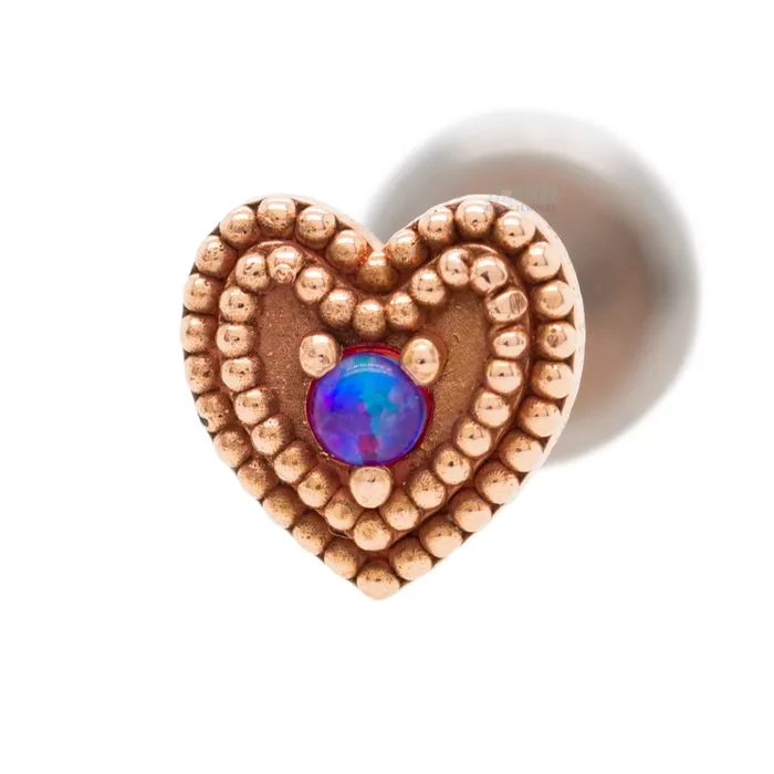 Earrings Body Gems Double Milgrain Heart in Gold with Opal on flatback
