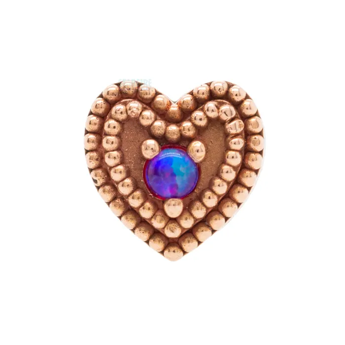Earrings Body Gems Double Milgrain Heart in Gold with Opal on flatback