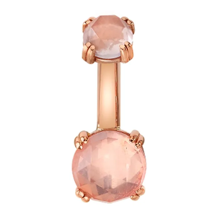 Earrings Body Vision BVLA ProngSet Navel Curve in Gold with Rose Cut Rose Quartz