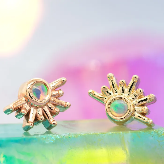 Earrings Live to Tell Threaded End in Gold with Genuine White Opal Body Vision BVLA