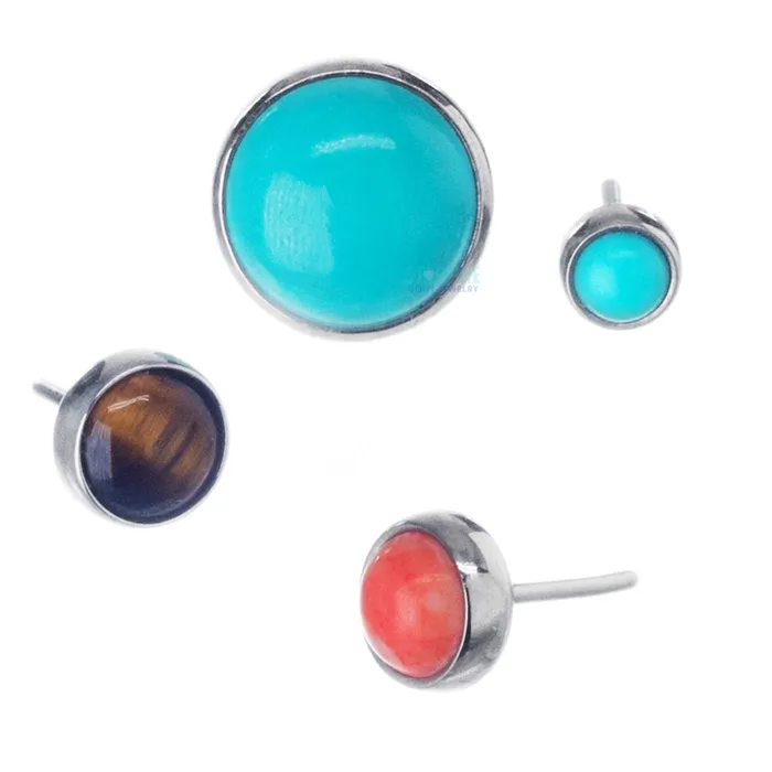 Earrings threadless BezelSet Natural Stone Cabochon End Anatometal