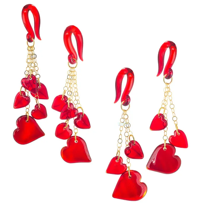 Gorilla Glass Earrings Dangling Hearts in Glass