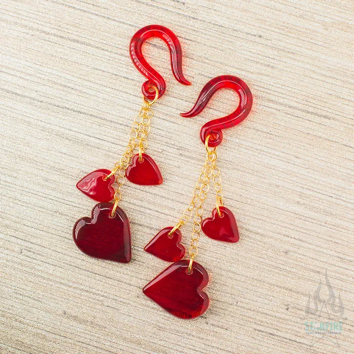 Gorilla Glass Earrings Dangling Hearts in Glass