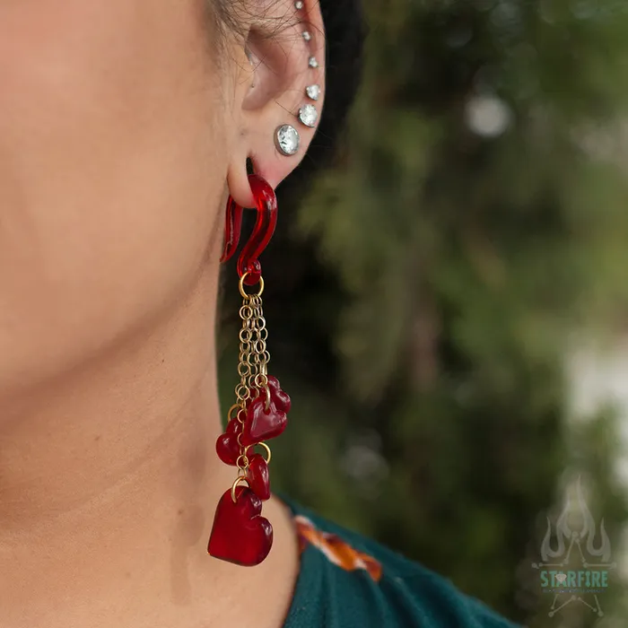 Gorilla Glass Earrings Dangling Hearts in Glass