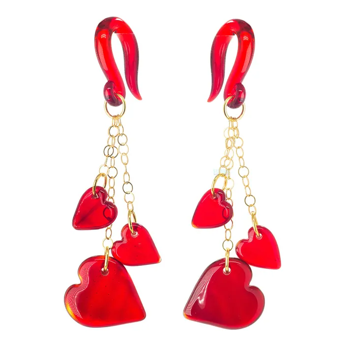 Gorilla Glass Earrings Dangling Hearts in Glass