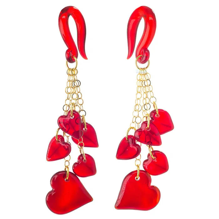 Gorilla Glass Earrings Dangling Hearts in Glass