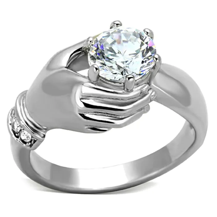 Green CJ1230 Wholesale Womens Stainless Steel Clear AAA Grade CZ Solitaire Claddagh Ring Rings Green CJ1230 Wholesale Womens Stainless Steel Clear AAA Grade CZ Solitaire Claddagh Ring Rings