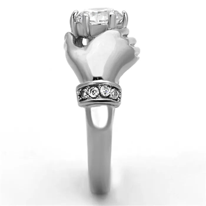 Green CJ1230 Wholesale Womens Stainless Steel Clear AAA Grade CZ Solitaire Claddagh Ring Rings Green CJ1230 Wholesale Womens Stainless Steel Clear AAA Grade CZ Solitaire Claddagh Ring Rings