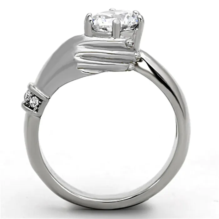 Green CJ1230 Wholesale Womens Stainless Steel Clear AAA Grade CZ Solitaire Claddagh Ring Rings Green CJ1230 Wholesale Womens Stainless Steel Clear AAA Grade CZ Solitaire Claddagh Ring Rings