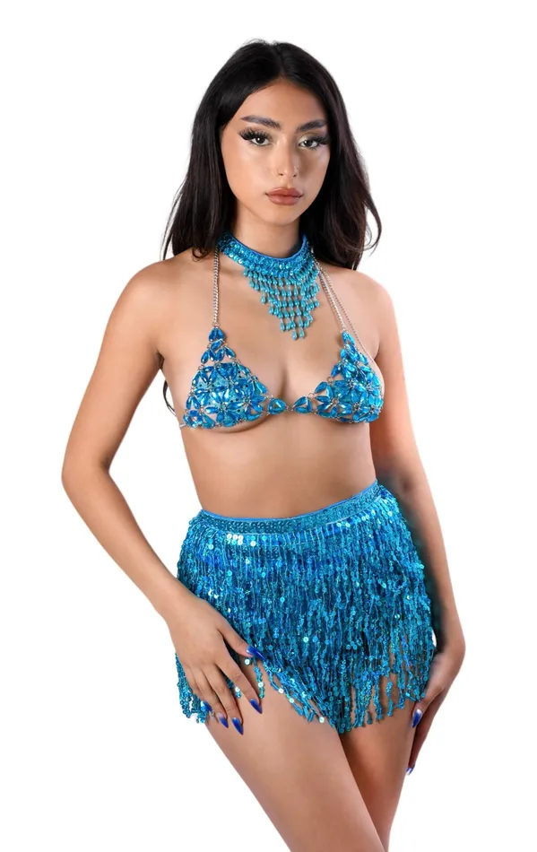Necklaces THE LUMI SHOP FULL OUTFIT Blue Gem TopSkirtNecklace