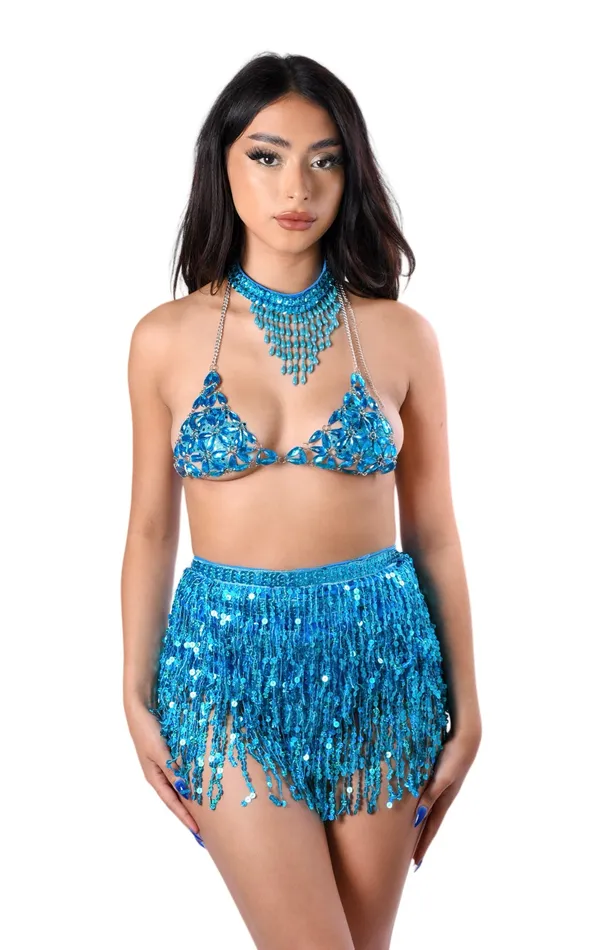 Necklaces THE LUMI SHOP FULL OUTFIT Blue Gem TopSkirtNecklace