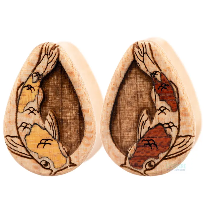 Omerica Organic Earrings Koi Wood Teardrop Plugs
