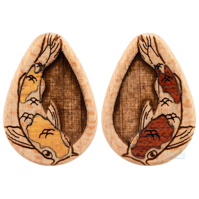 Omerica Organic Earrings Koi Wood Teardrop Plugs