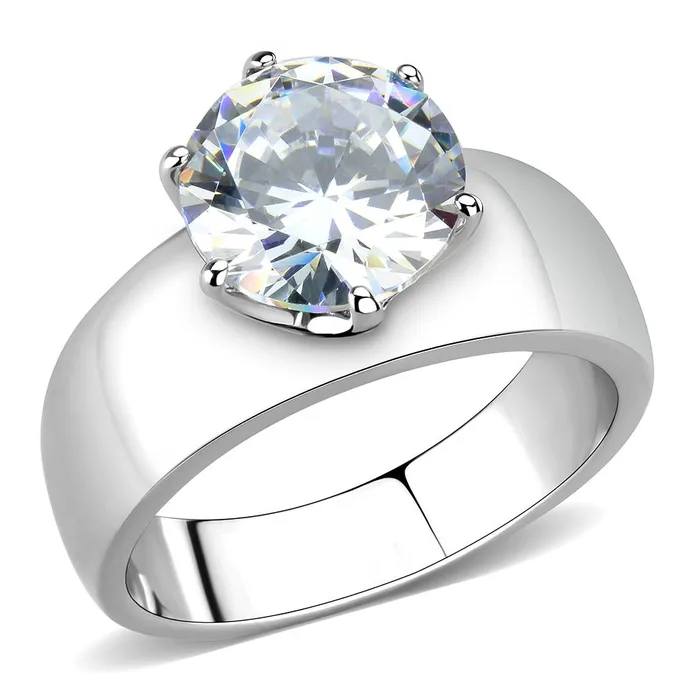 Rings Green CJ52004 Wholesale Womens Stainless Steel AAA Grade CZ Clear Round Solitaire Ring Rings Green CJ52004 Wholesale Womens Stainless Steel AAA Grade CZ Clear Round Solitaire Ring