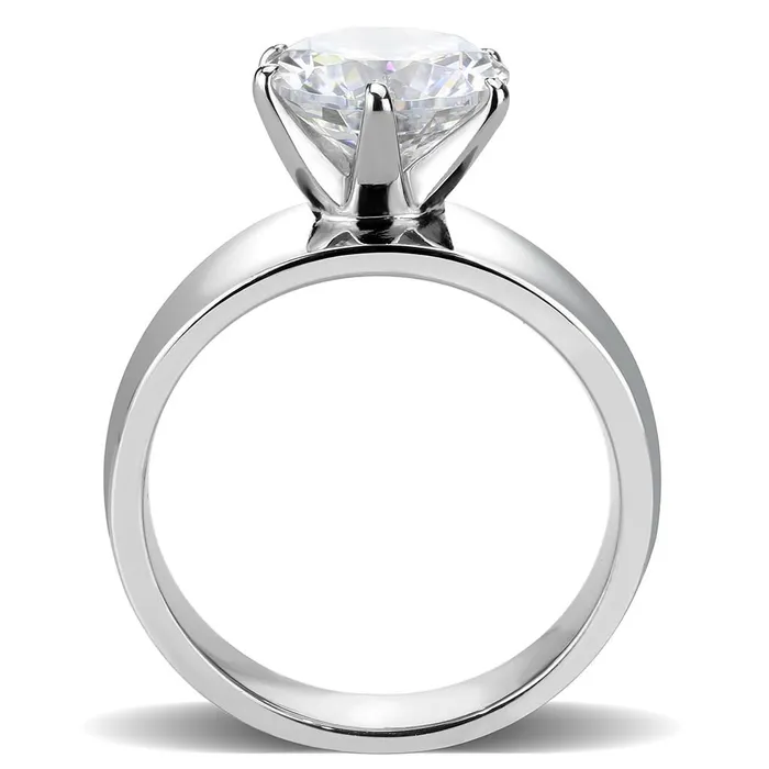 Rings Green CJ52004 Wholesale Womens Stainless Steel AAA Grade CZ Clear Round Solitaire Ring