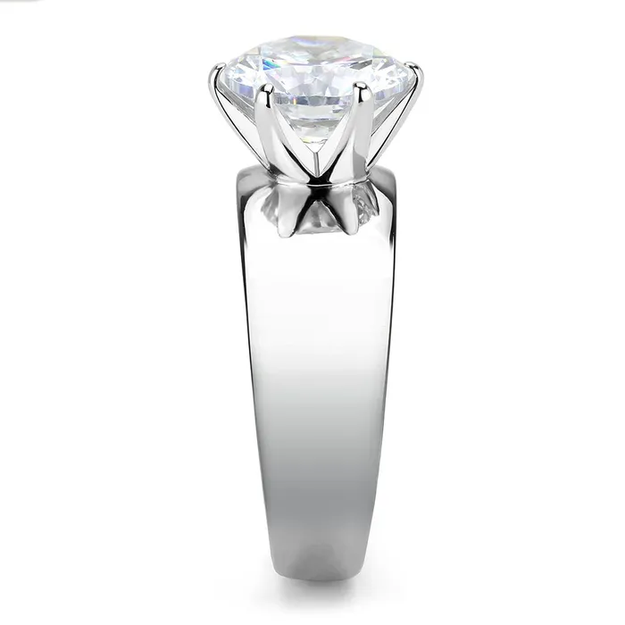 Rings Green CJ52004 Wholesale Womens Stainless Steel AAA Grade CZ Clear Round Solitaire Ring