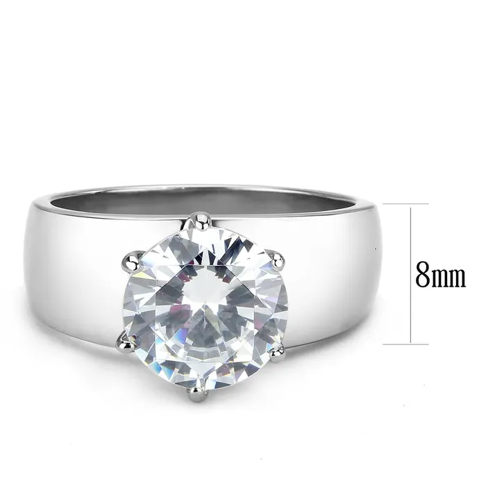 Rings Green CJ52004 Wholesale Womens Stainless Steel AAA Grade CZ Clear Round Solitaire Ring