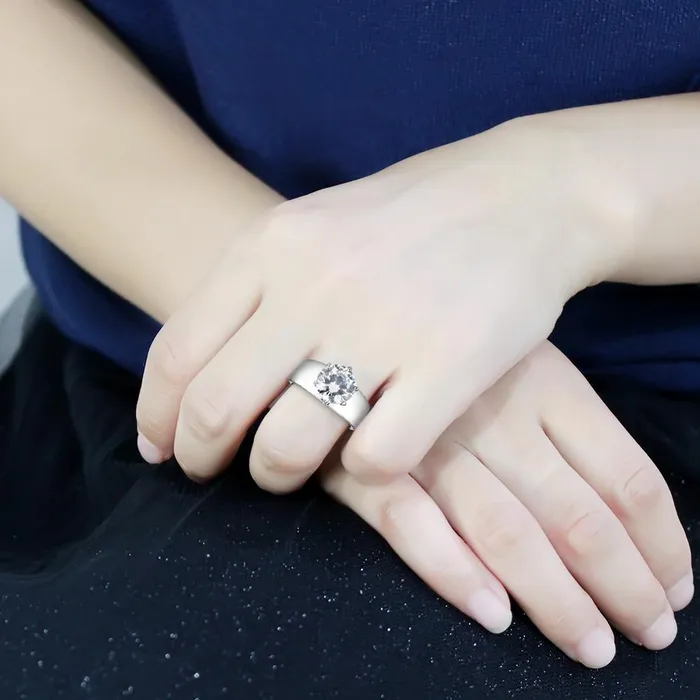 Rings Green CJ52004 Wholesale Womens Stainless Steel AAA Grade CZ Clear Round Solitaire Ring