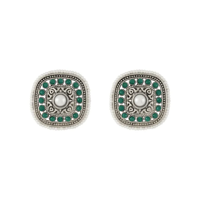 Teejh Earrings Teejh Rudrama Silver Oxidised Green Stud
