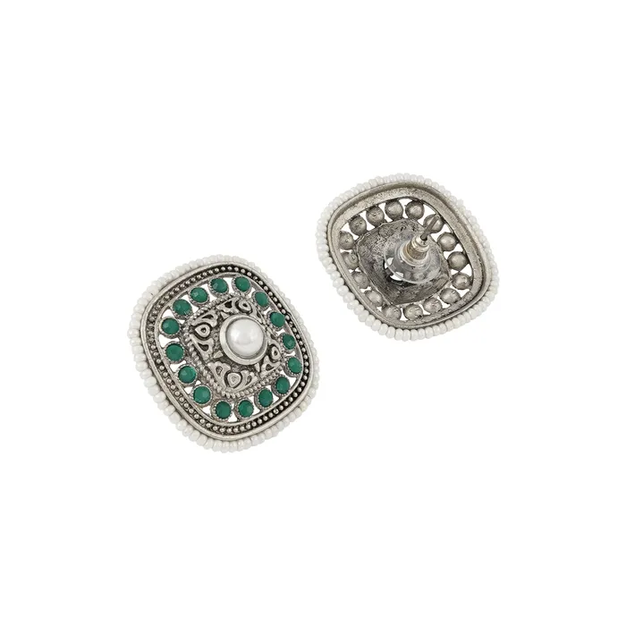 Teejh Earrings Teejh Rudrama Silver Oxidised Green Stud