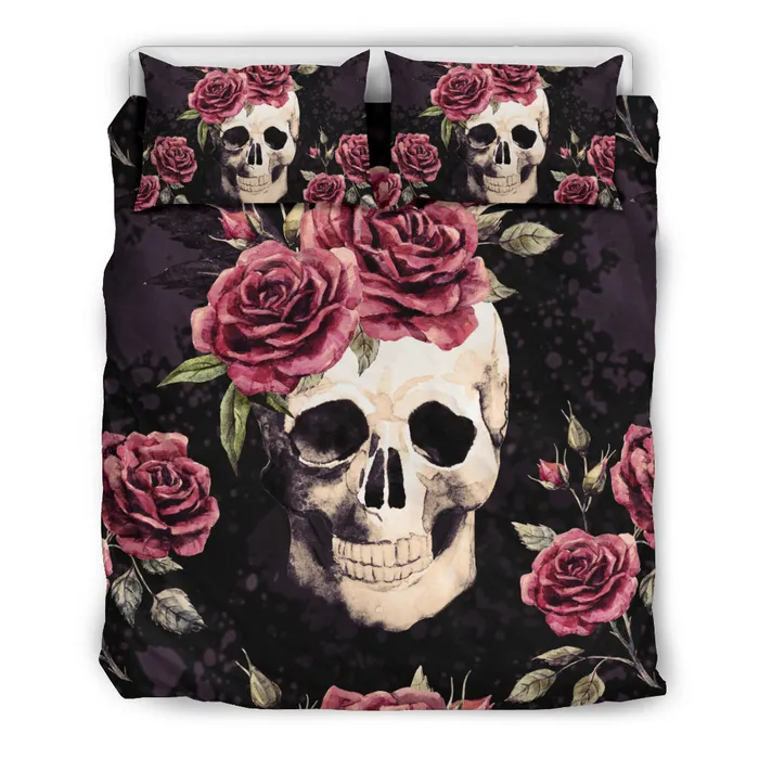 Zapps Clothing Earrings Vintage Flower Skull Duvet Cover Set
