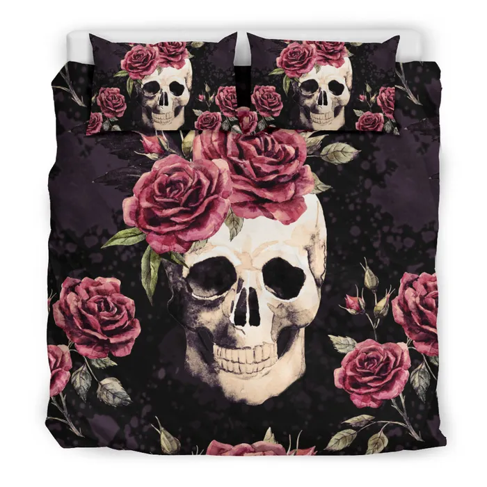 Zapps Clothing Earrings Vintage Flower Skull Duvet Cover Set