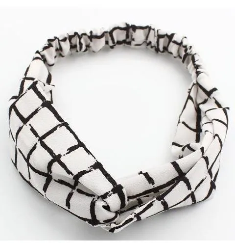 01 Rings H278 White with Black Plaid Cloth Hair Band