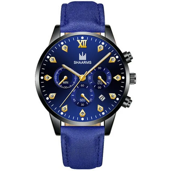 01 W07 Blue Band Black Gold Techno Time Collection Quartz Watch Rings