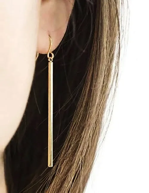 02 E921 Gold Vertical Bar Earrings Earrings
