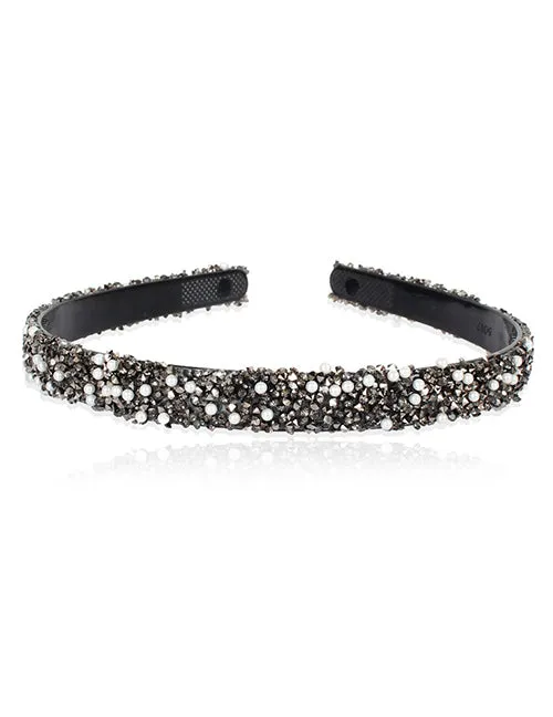 02 Rings H414 Gun Metal Bead Rhinestone Pearl Head Band