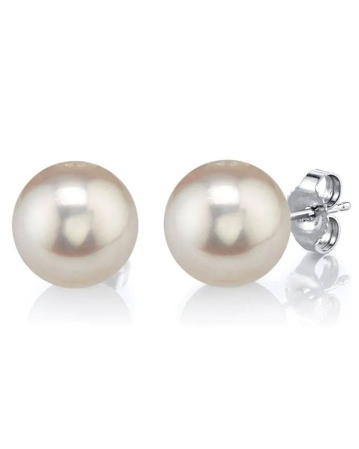 1112mm White Freshwater Round Pearl Stud Earrings spt Earrings