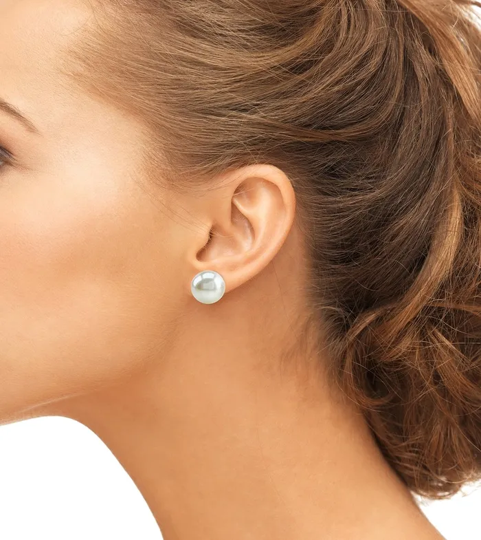 1112mm White Freshwater Round Pearl Stud Earrings spt Earrings