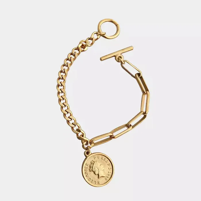 18K GoldFilled Queen Elizabeth Portrait Coin Bracelet Jewelvers Bracelets