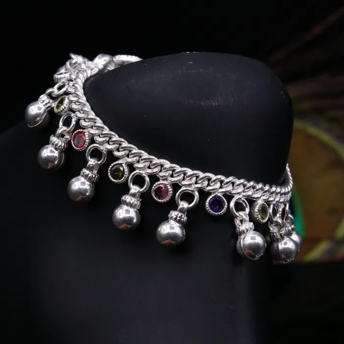 6 Handmade Sterling silver baby anklet excellent baby gifting charm bracelet ankle foot jewelry with noisy hanging bells from india ank16 TRIBAL ORNAMENTS Bracelets