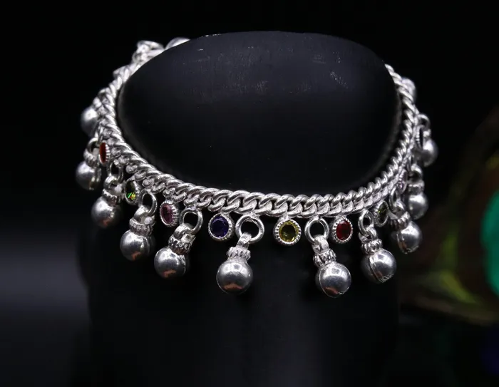 6 Handmade Sterling silver baby anklet excellent baby gifting charm bracelet ankle foot jewelry with noisy hanging bells from india ank16 TRIBAL ORNAMENTS Bracelets