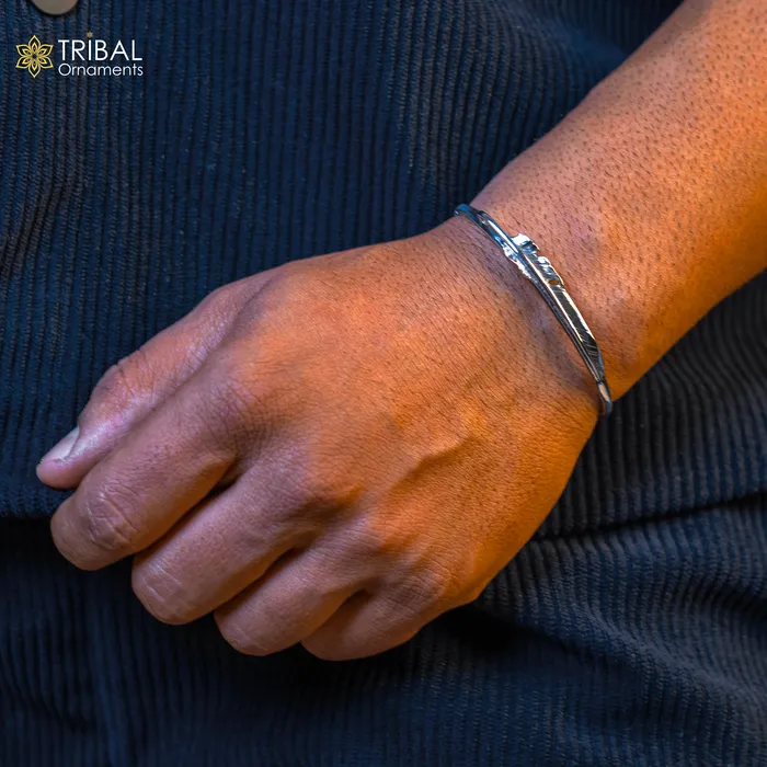 925 sterling silver handmade amazing stylish feather design adjustable customized modern trendy cuff kada bracelet unisex jewelry CUFF177 TRIBAL ORNAMENTS Bracelets