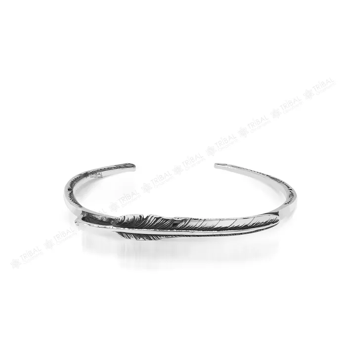 925 sterling silver handmade amazing stylish feather design adjustable customized modern trendy cuff kada bracelet unisex jewelry CUFF177 TRIBAL ORNAMENTS Bracelets