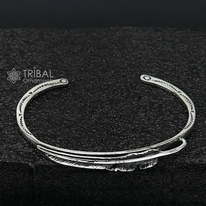 925 sterling silver handmade amazing stylish feather design adjustable customized modern trendy cuff kada bracelet unisex jewelry CUFF177 TRIBAL ORNAMENTS Bracelets