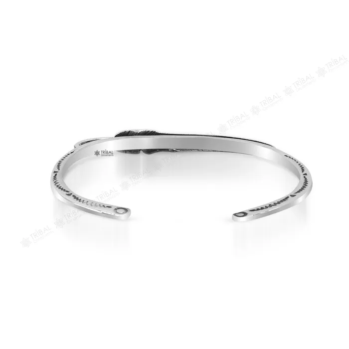 925 sterling silver handmade amazing stylish feather design adjustable customized modern trendy cuff kada bracelet unisex jewelry CUFF177 TRIBAL ORNAMENTS Bracelets