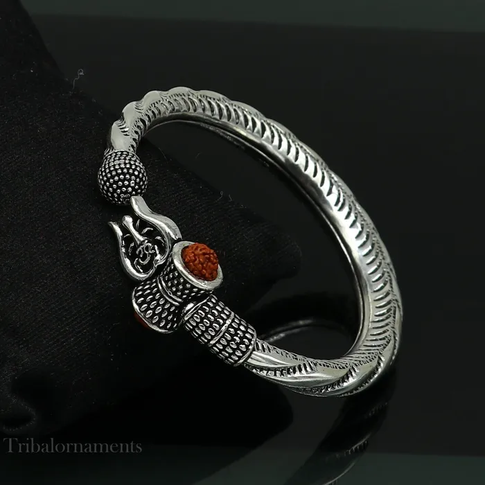 925 Sterling silver handmade Lord Shiva trident trishul trishool kada bangle bracelet with natural Rudraksha customized kada nsk381 TRIBAL ORNAMENTS Bracelets 925 Sterling silver handmade Lord Shiva trident trishul trishool kada bangle bracelet with natural Rudraksha customized kada nsk381 TRIBAL ORNAMENTS Bracelets